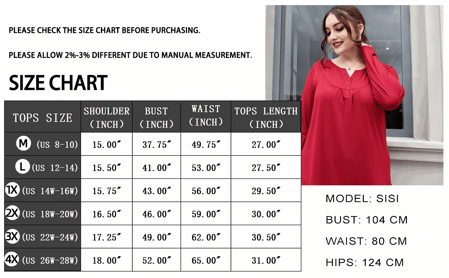 a.Jesdani Women's Plus Size Tunic Tops Long Sleeve V Neck Casual Blouses m-4x