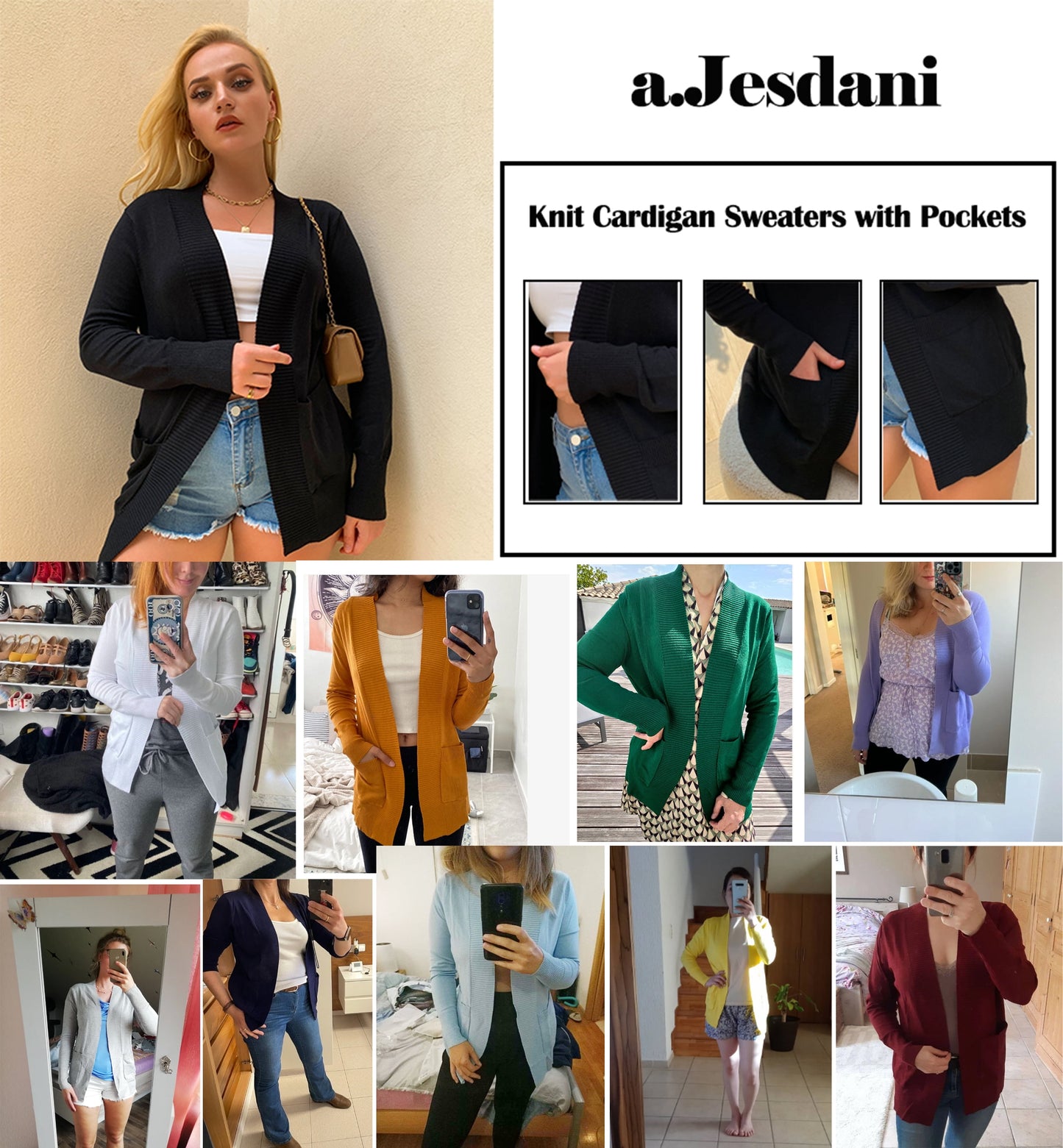 a.Jesdani Women's Cardigan Classic Casual Lightweight Knit Cardigan Sweaters S-XXL