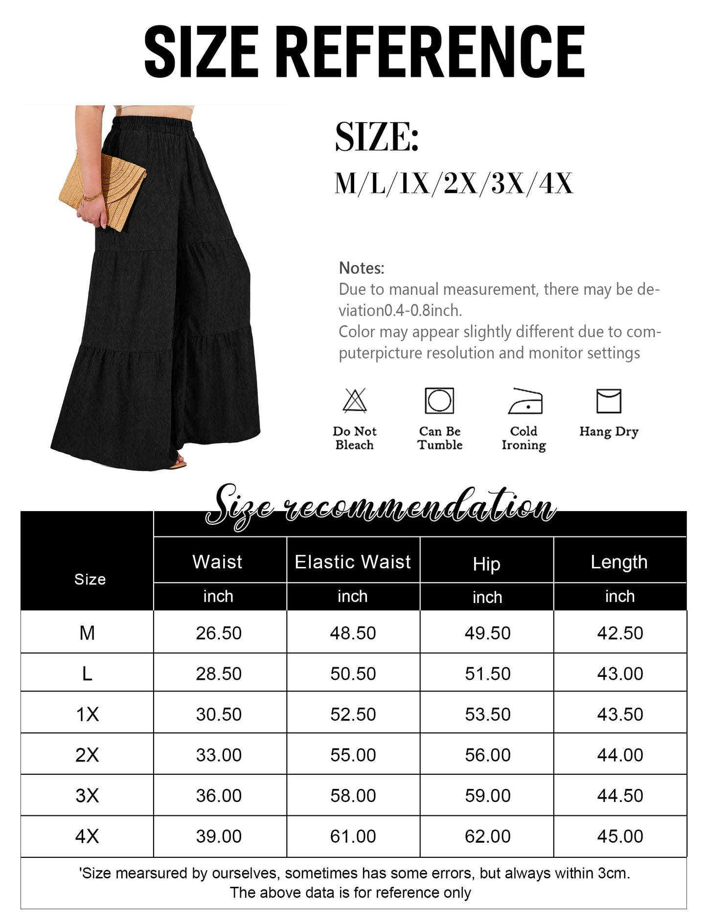 a.Jesdani Women Plus Size Wide Leg Pants Elastic waist Casual Trousers Flowy Pants m-4x