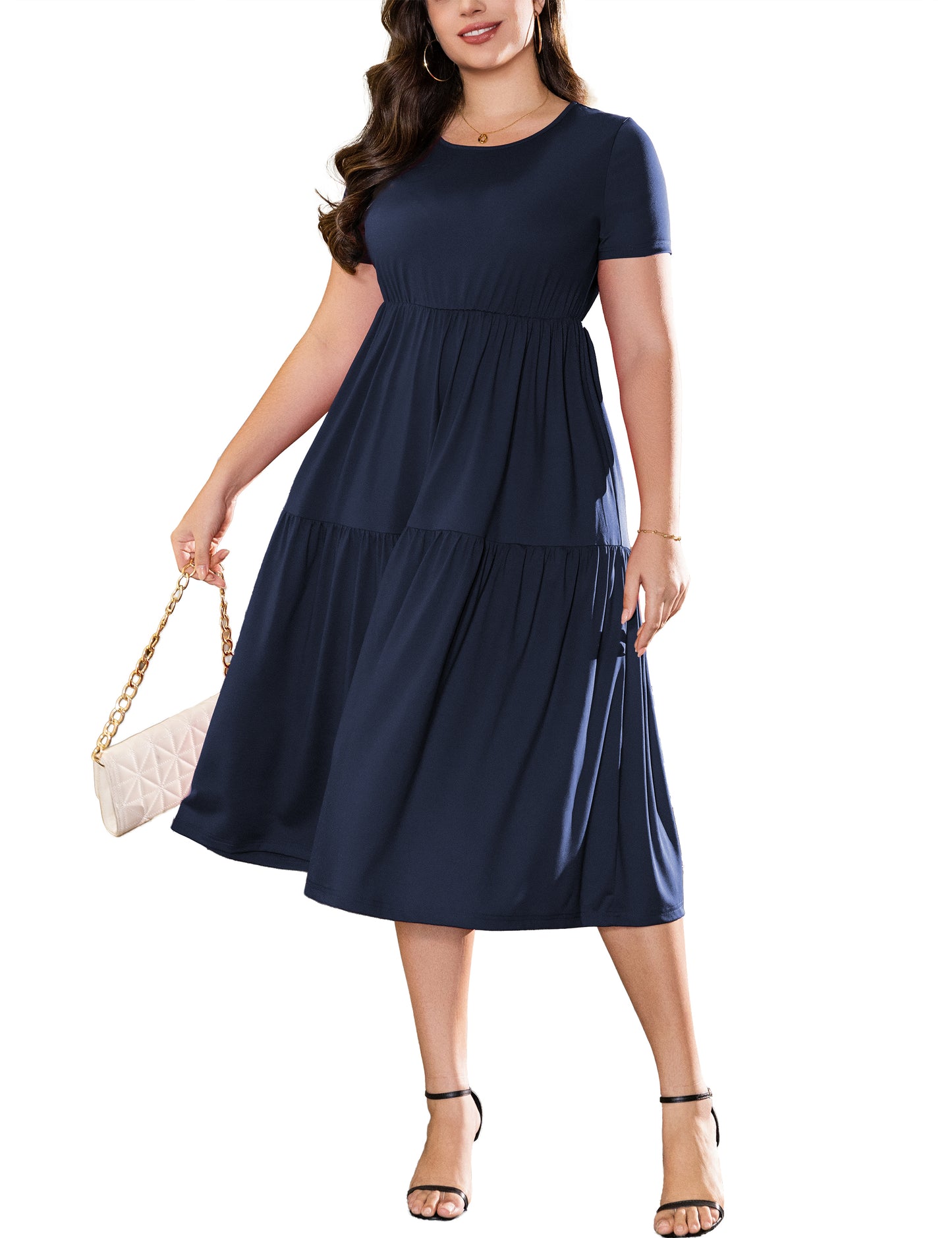a.Jesdani Women's Plus Size Dresses Casual Short Sleeve Flowy Tiered Summer Maxi Dresses L-4X