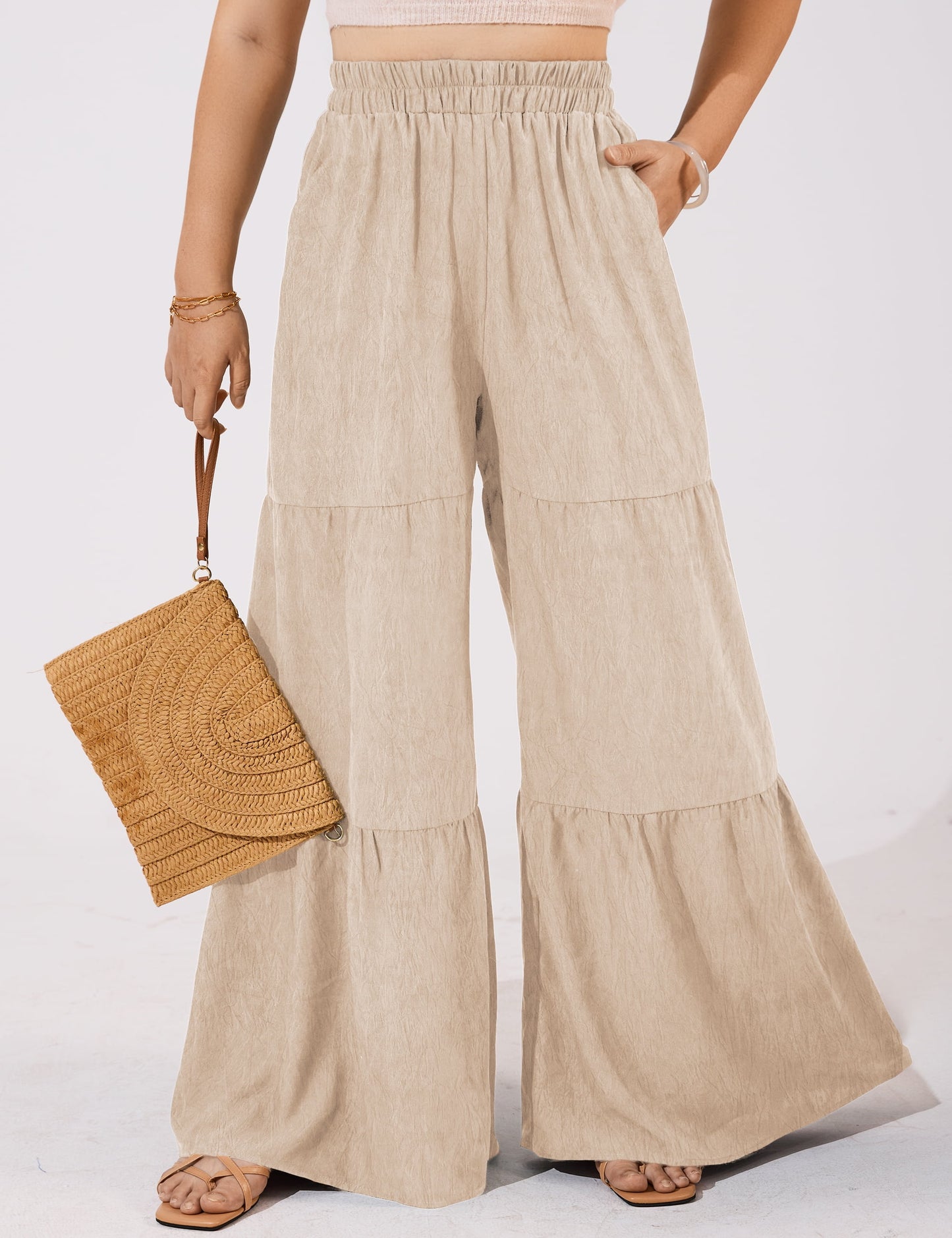a.Jesdani Women Plus Size Wide Leg Pants Elastic waist Casual Trousers Flowy Pants m-4x