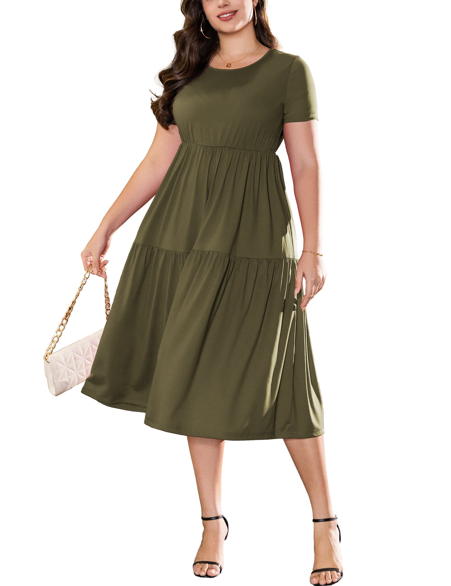 a.Jesdani Women's Plus Size Dresses Casual Short Sleeve Flowy Tiered Summer Maxi Dresses L-4X
