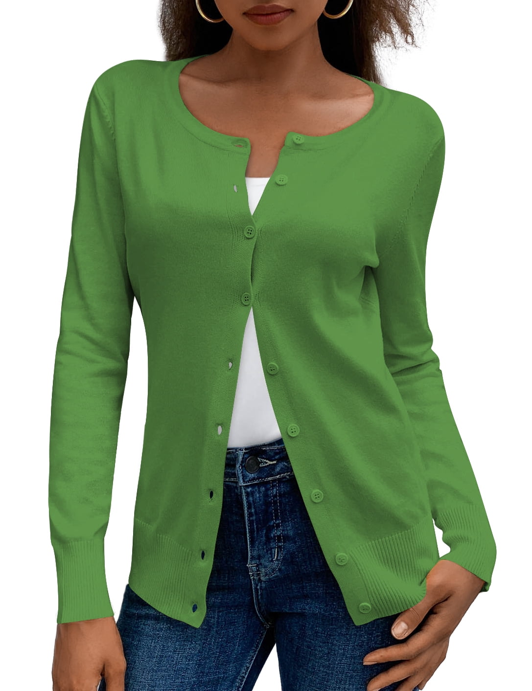 a.Jesdani Womens Cardigans Lightweight Soft Knit Crewneck Cardigan Sweater S-2XL