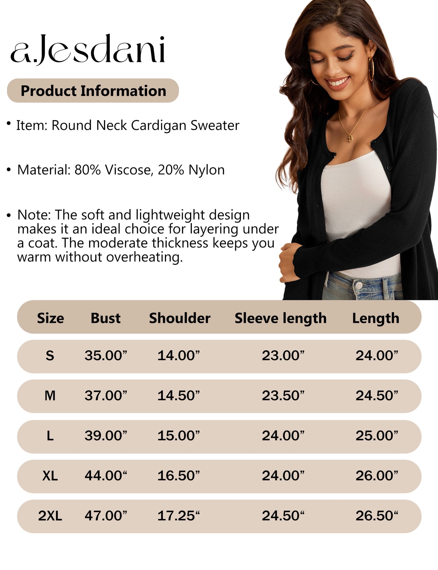 a.Jesdani Womens Cardigans Lightweight Soft Knit Crewneck Cardigan Sweater S-2XL