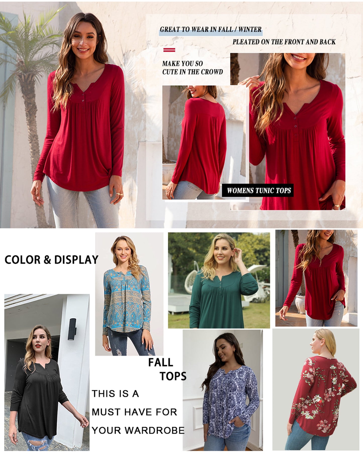 a.Jesdani Women's Plus Size Tunic Tops Long Sleeve V Neck Casual Blouses m-4x