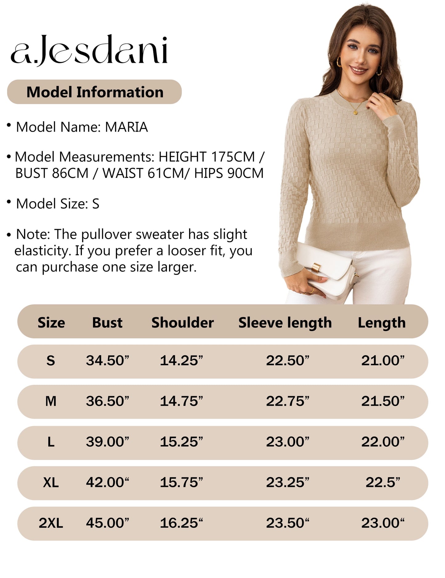 a.Jesdani Womens Sweaters Soft Checkered Pullover Sweater Fall Long Sleeve Knit Sweaters S-XXL