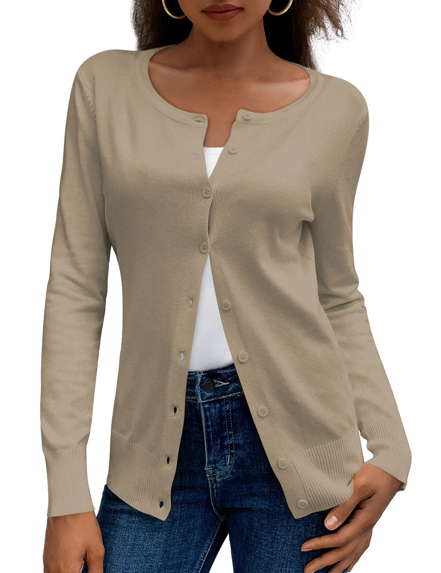 a.Jesdani Womens Cardigans Lightweight Soft Knit Crewneck Cardigan Sweater S-2XL