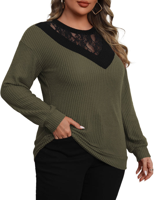 a.Jesdani Plus size Sweatshirts for Women Crewneck Casual Lace Patchwork Pullover Sweater 2xl