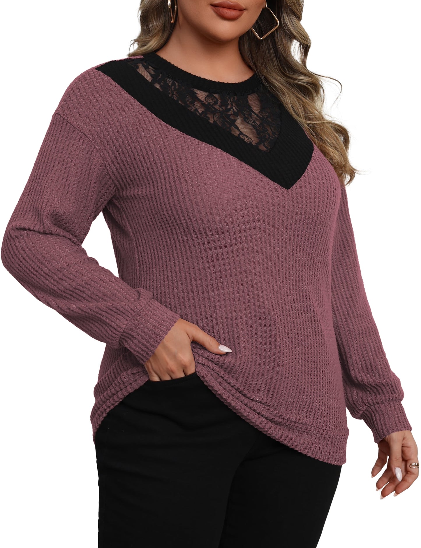 a.Jesdani Plus size Sweatshirts for Women Crewneck Casual Lace Patchwork Pullover Sweater 2xl