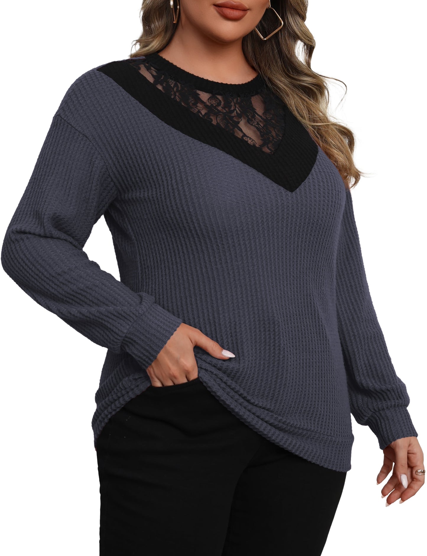 a.Jesdani Plus size Sweatshirts for Women Crewneck Casual Lace Patchwork Pullover Sweater 2xl