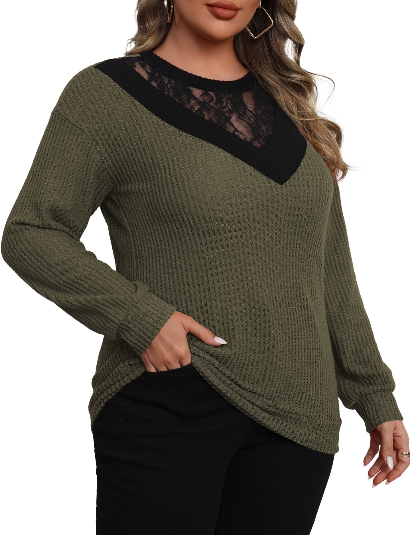 a.Jesdani Plus size Sweatshirts for Women Crewneck Casual Lace Patchwork Pullover Sweater 2xl