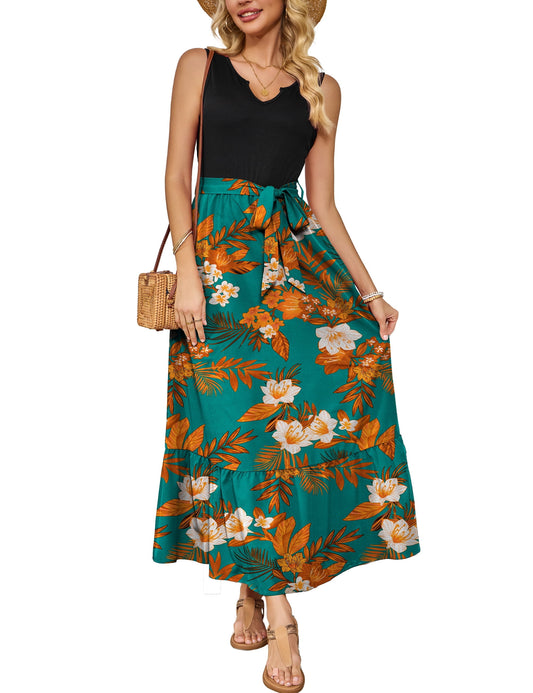 a.Jesdani Women Casual Dresses Sleeveless Ribbed Loose Long Maxi Dresses with Pockets S-XXL
