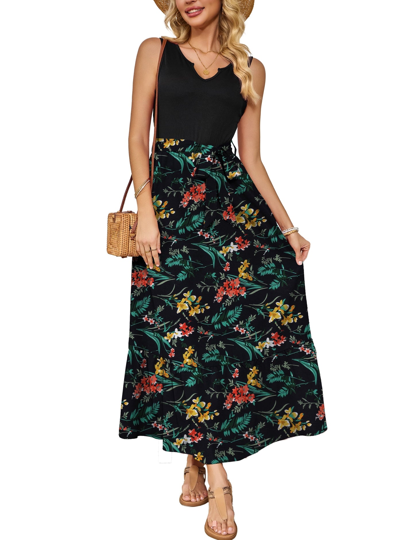 a.Jesdani Women Casual Dresses Sleeveless Ribbed Loose Long Maxi Dresses with Pockets S-XXL