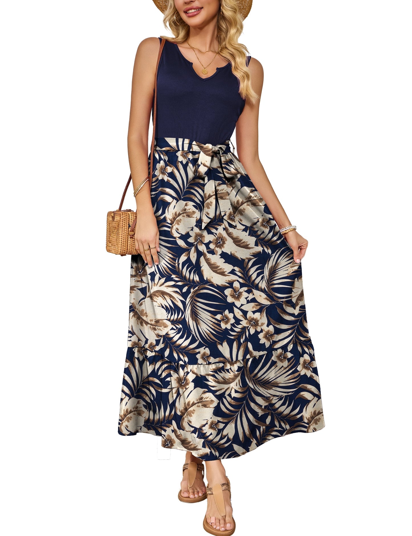 a.Jesdani Women Casual Dresses Sleeveless Ribbed Loose Long Maxi Dresses with Pockets S-XXL