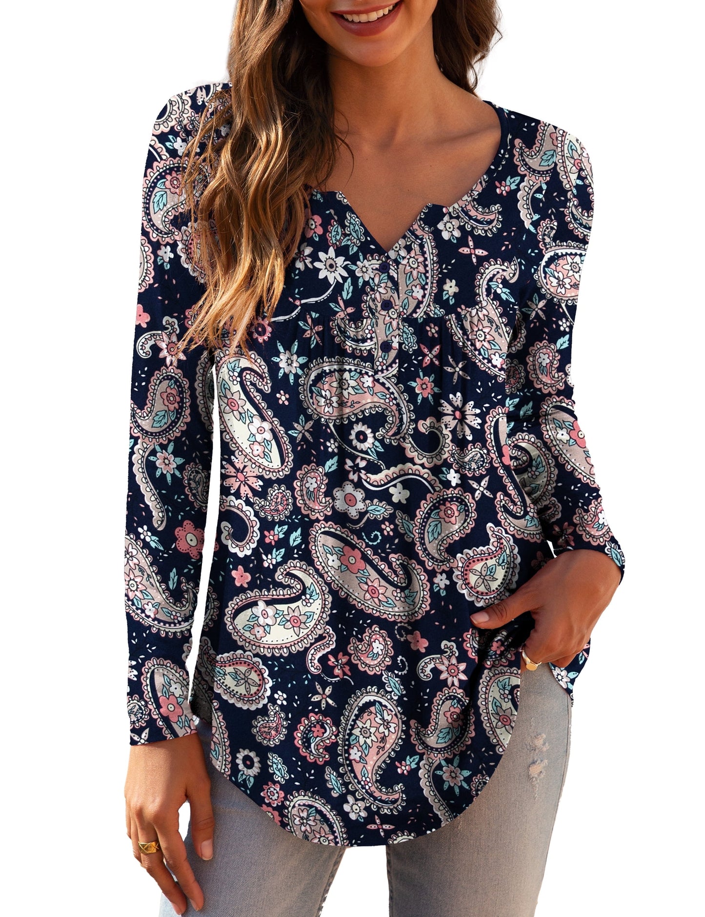 a.Jesdani Women's Plus Size Tunic Tops Long Sleeve V Neck Casual Blouses m-4x
