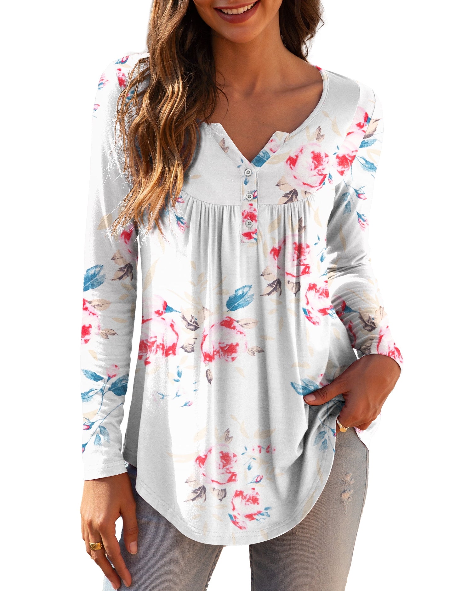 a.Jesdani Women's Plus Size Tunic Tops Long Sleeve V Neck Casual Blouses m-4x