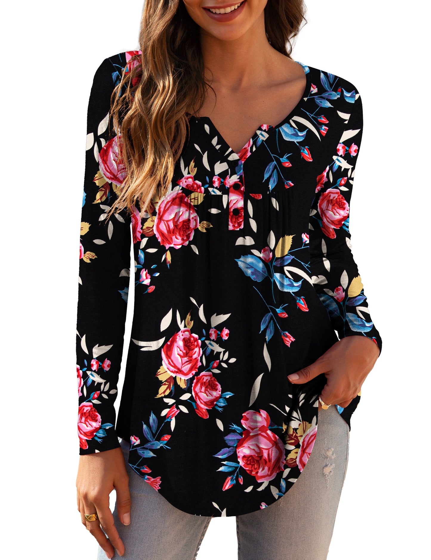 a.Jesdani Women's Plus Size Tunic Tops Long Sleeve V Neck Casual Blouses m-4x