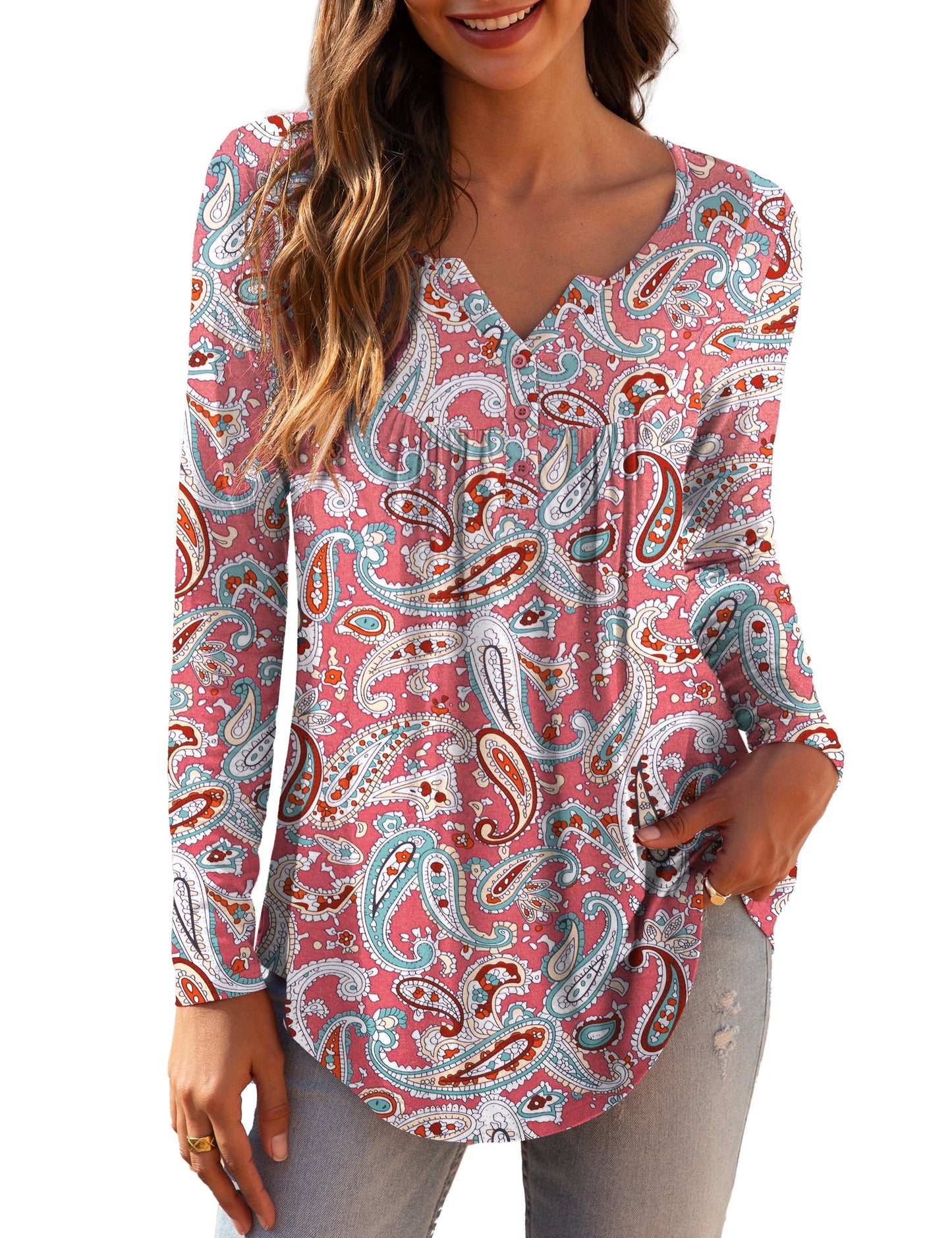 a.Jesdani Women's Plus Size Tunic Tops Long Sleeve V Neck Casual Blouses m-4x