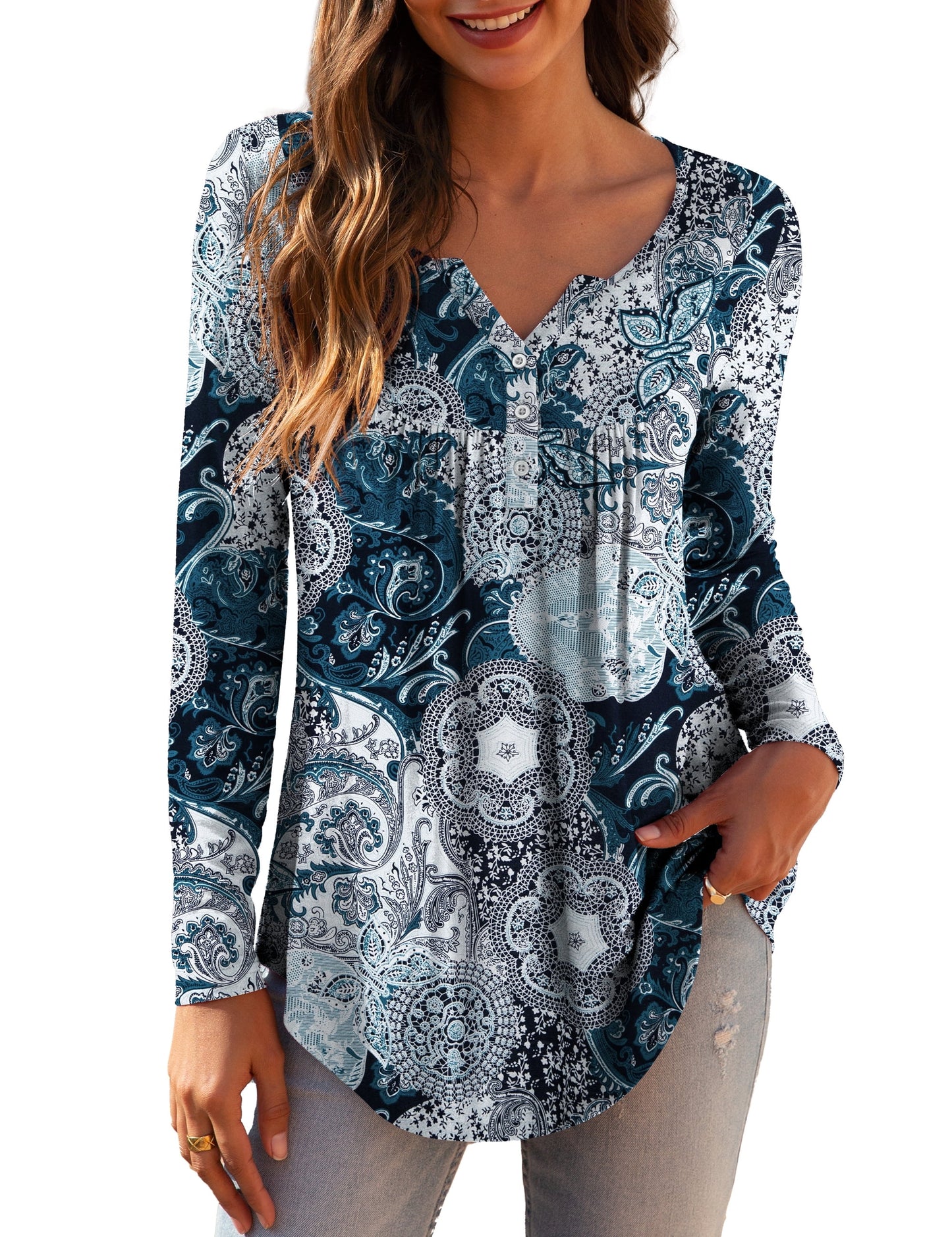 a.Jesdani Women's Plus Size Tunic Tops Long Sleeve V Neck Casual Blouses m-4x