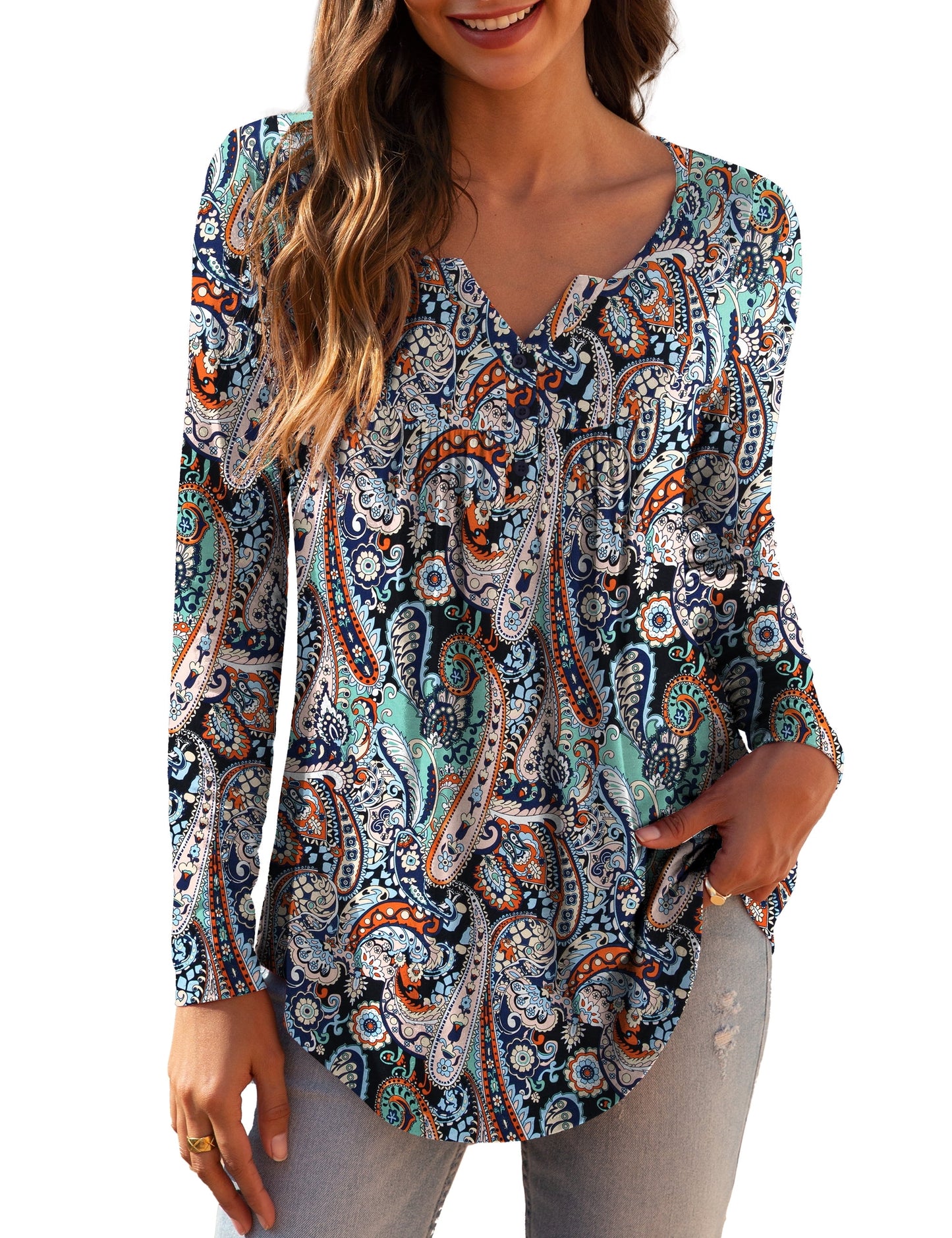 a.Jesdani Women's Plus Size Tunic Tops Long Sleeve V Neck Casual Blouses m-4x