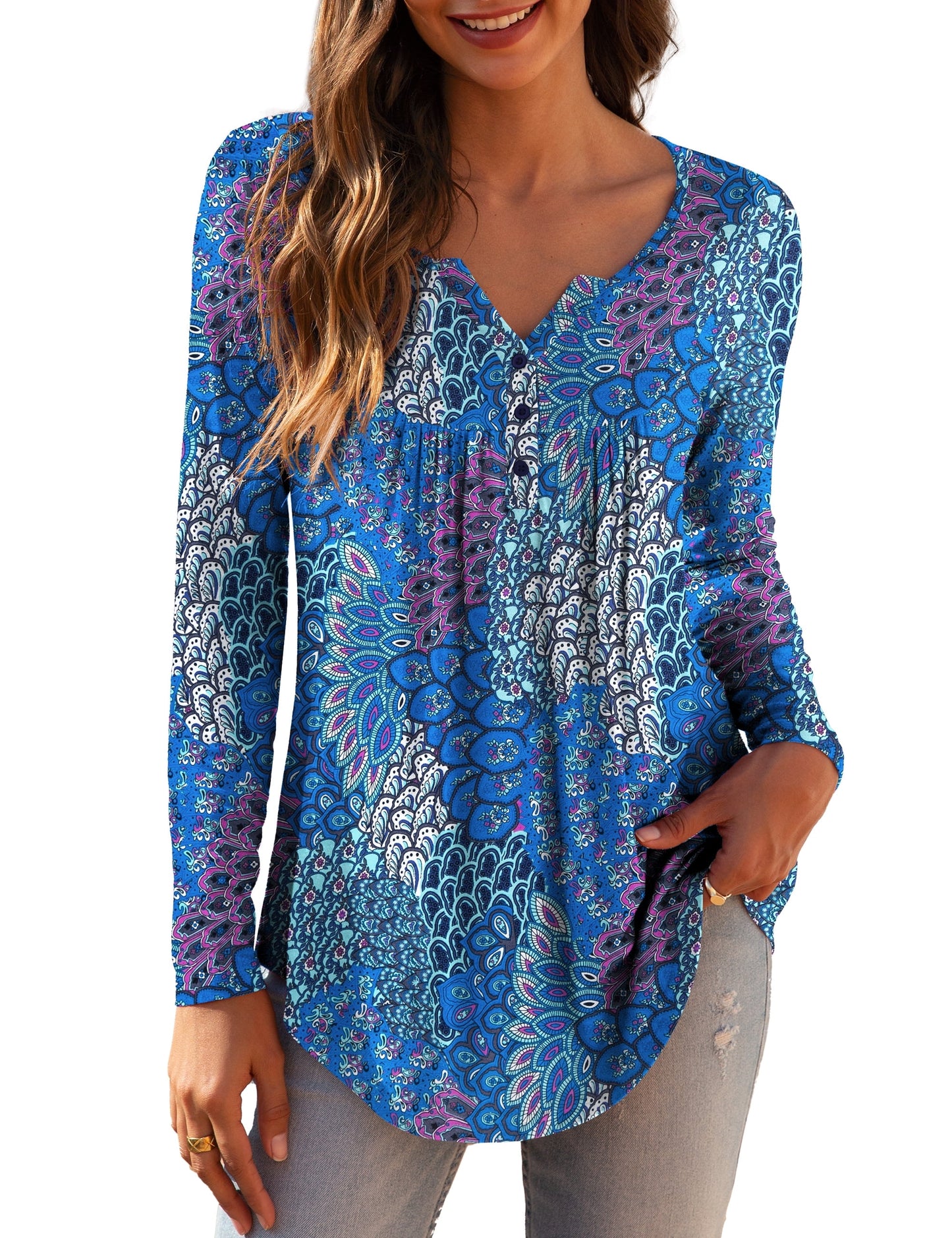 a.Jesdani Women's Plus Size Tunic Tops Long Sleeve V Neck Casual Blouses m-4x