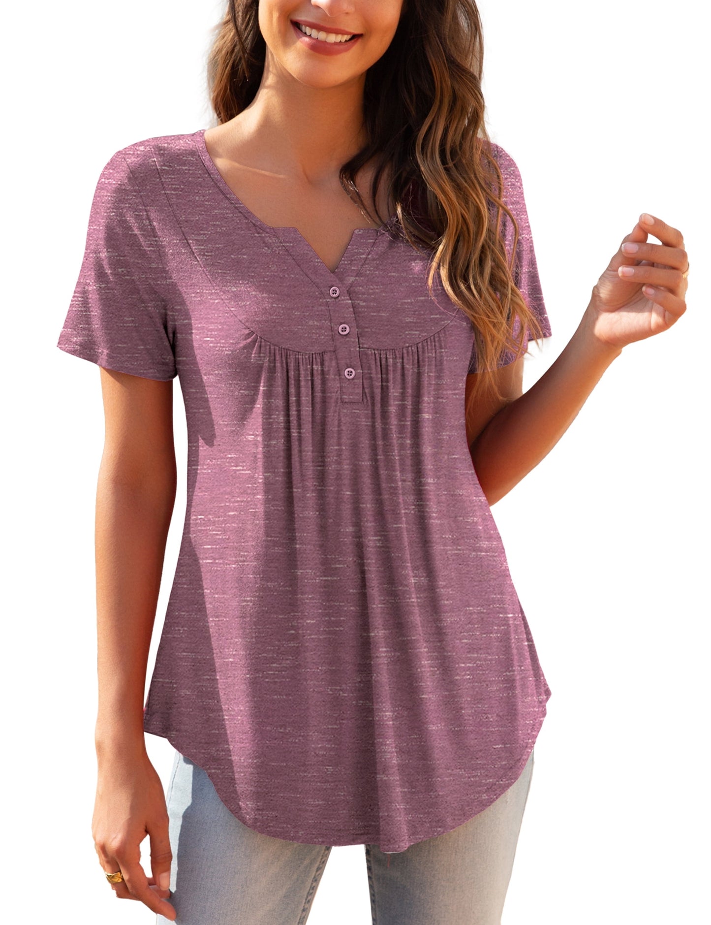 a.Jesdani Womens Plus Size Tunic Tops Short Sleeve Casual Floral Henley Shirts m-4x