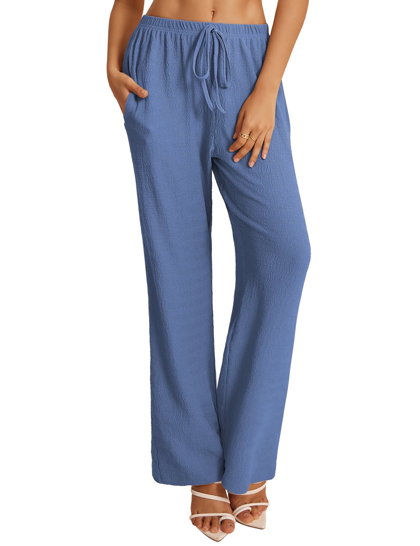 a.Jesdani Women's Wide Leg Pants with Pockets Casual Drawstring Elastic Waist Trousers for Work & Leisure S-XXL