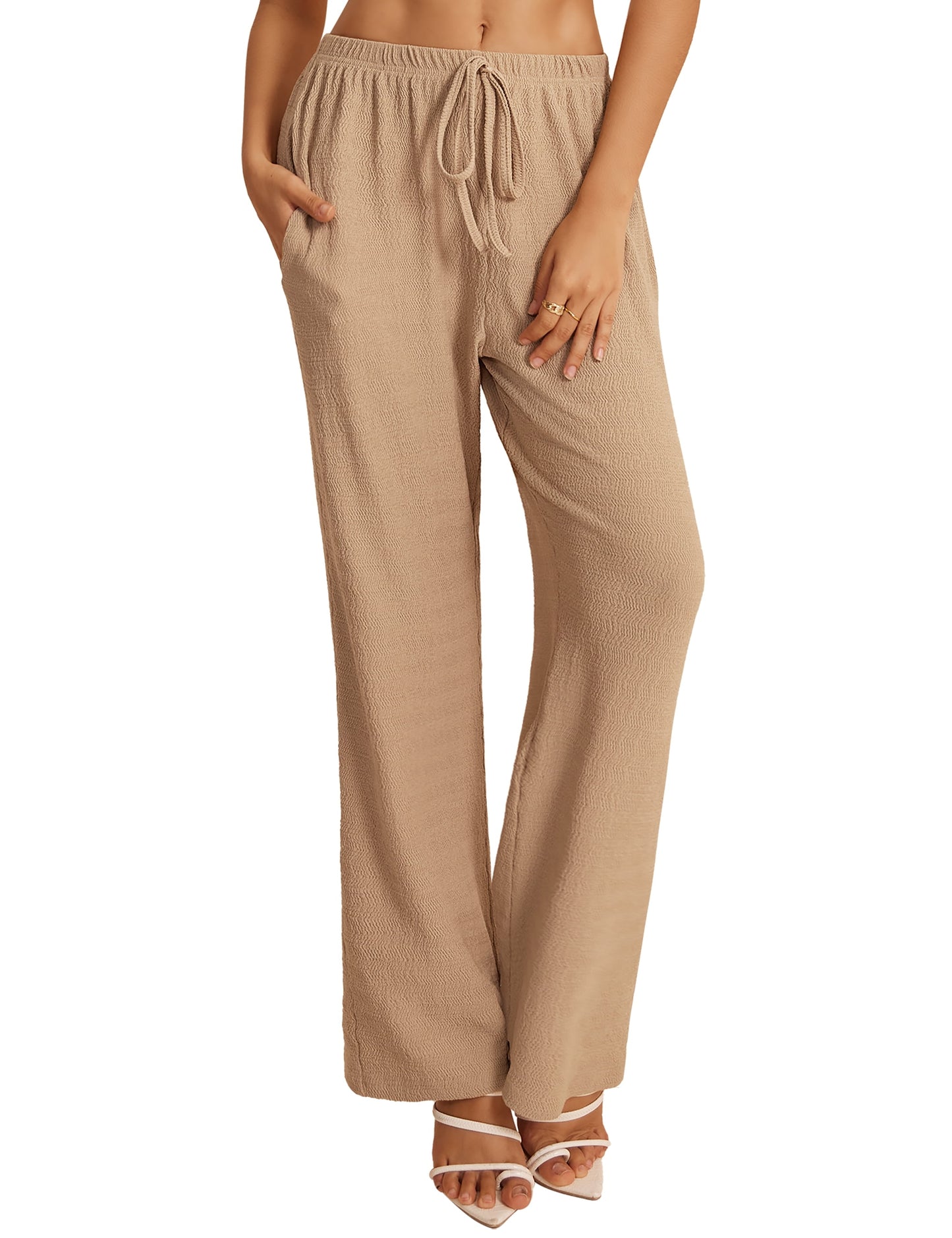 a.Jesdani Women's Wide Leg Pants with Pockets Casual Drawstring Elastic Waist Trousers for Work & Leisure S-XXL
