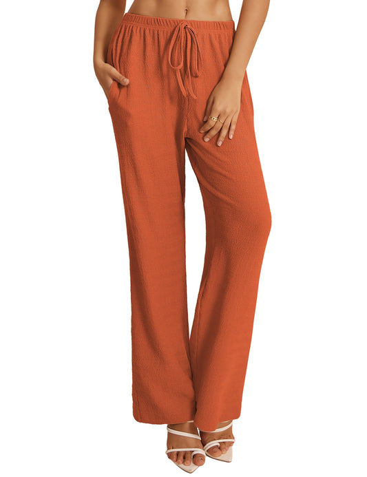 a.Jesdani Women's Wide Leg Pants with Pockets Casual Drawstring Elastic Waist Trousers for Work & Leisure S-XXL