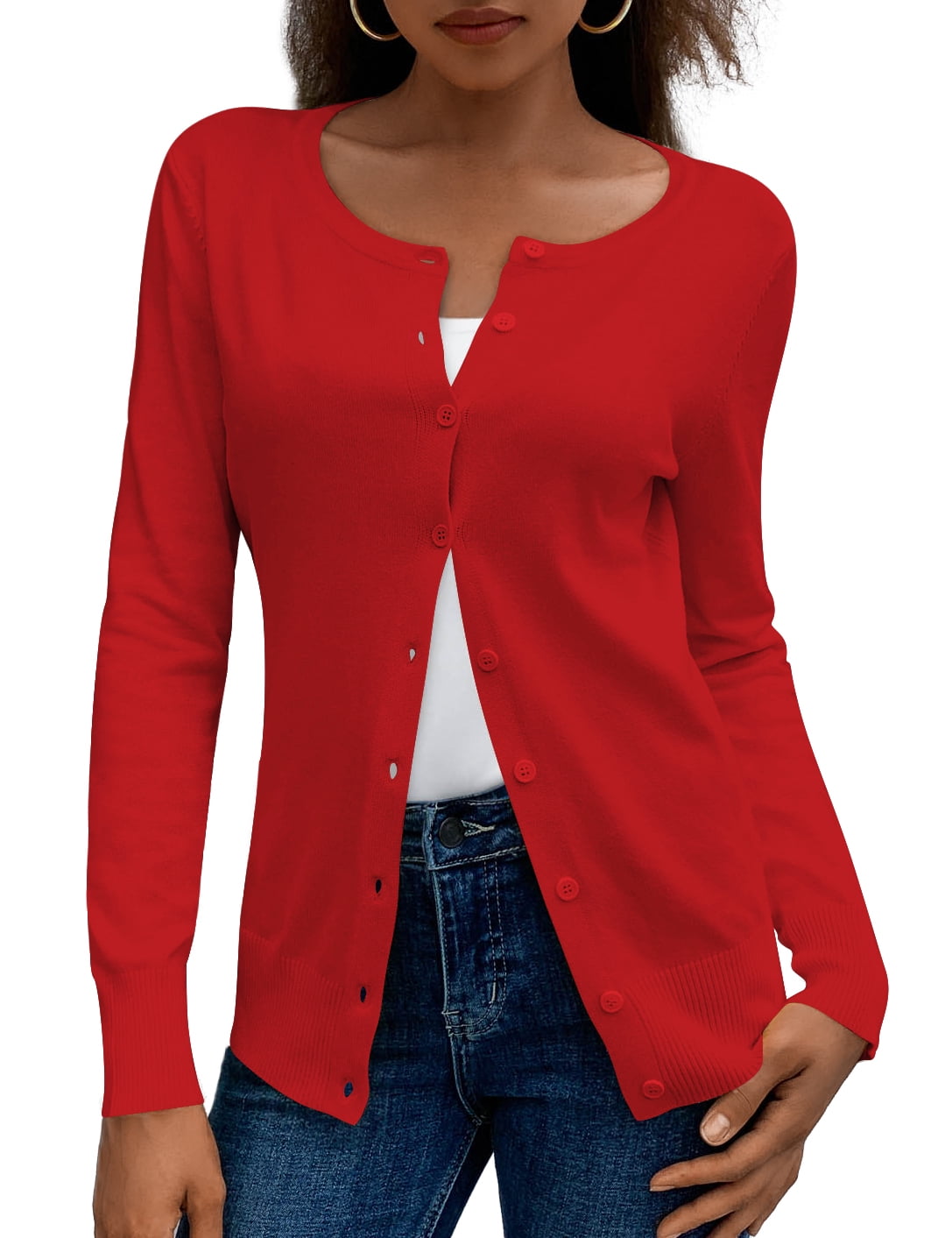 a.Jesdani Womens Cardigans Lightweight Soft Knit Crewneck Cardigan Sweater S-2XL