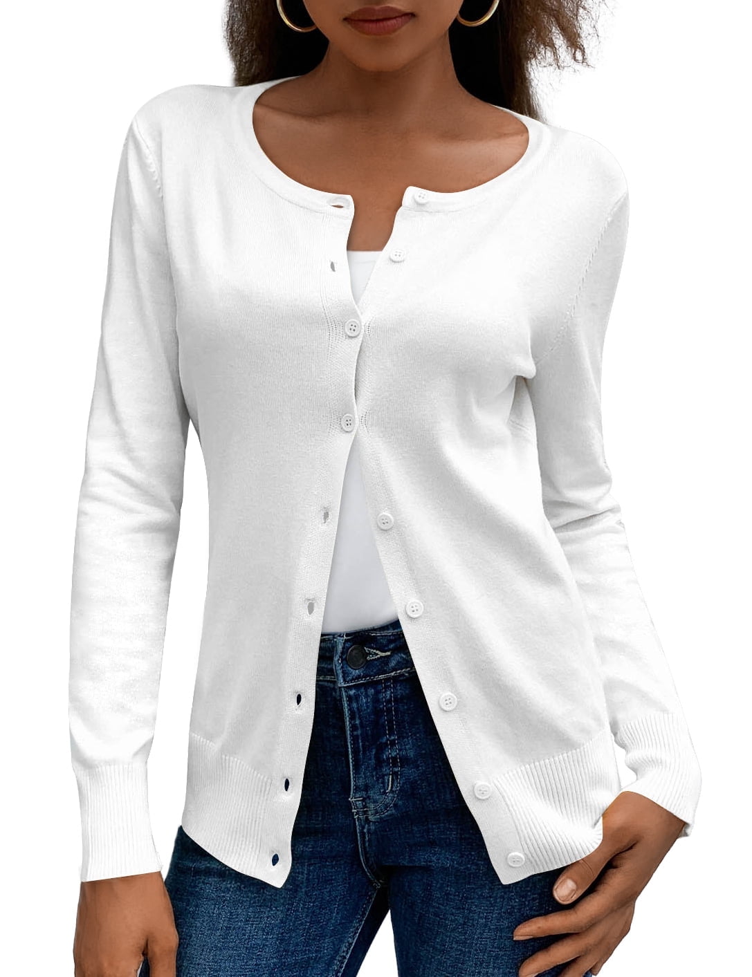 a.Jesdani Womens Cardigans Lightweight Soft Knit Crewneck Cardigan Sweater S-2XL