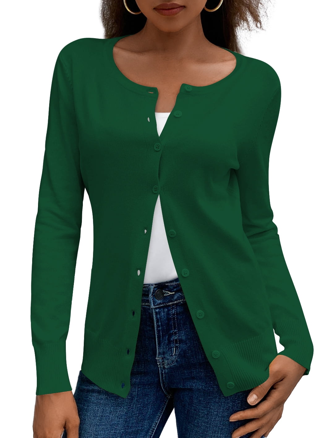 a.Jesdani Womens Cardigans Lightweight Soft Knit Crewneck Cardigan Sweater S-2XL