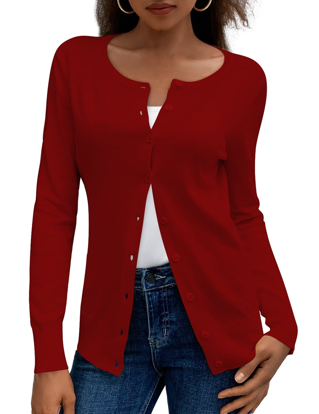 a.Jesdani Womens Cardigans Lightweight Soft Knit Crewneck Cardigan Sweater S-2XL