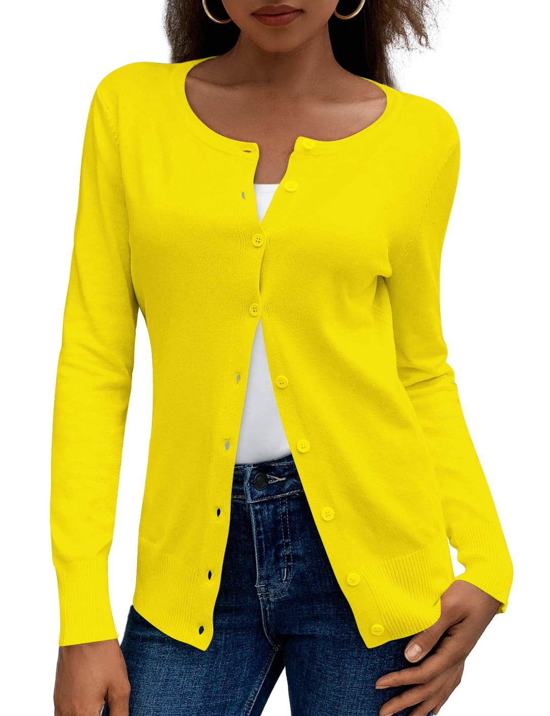a.Jesdani Womens Cardigans Lightweight Soft Knit Crewneck Cardigan Sweater S-2XL