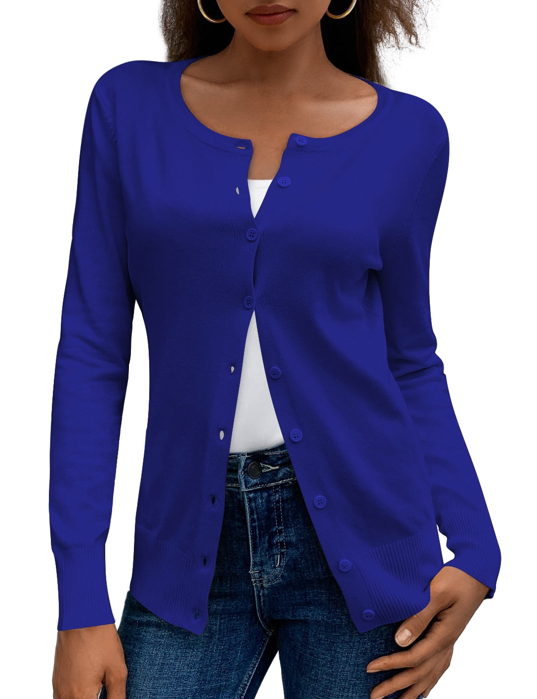 a.Jesdani Womens Cardigans Lightweight Soft Knit Crewneck Cardigan Sweater S-2XL
