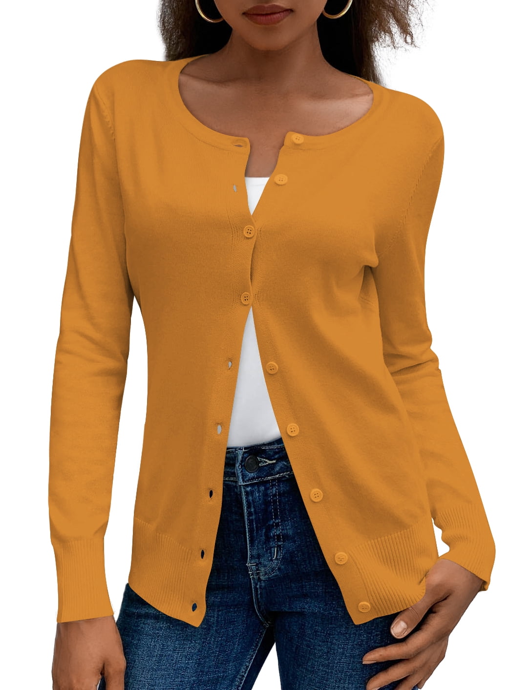 a.Jesdani Womens Cardigans Lightweight Soft Knit Crewneck Cardigan Sweater S-2XL