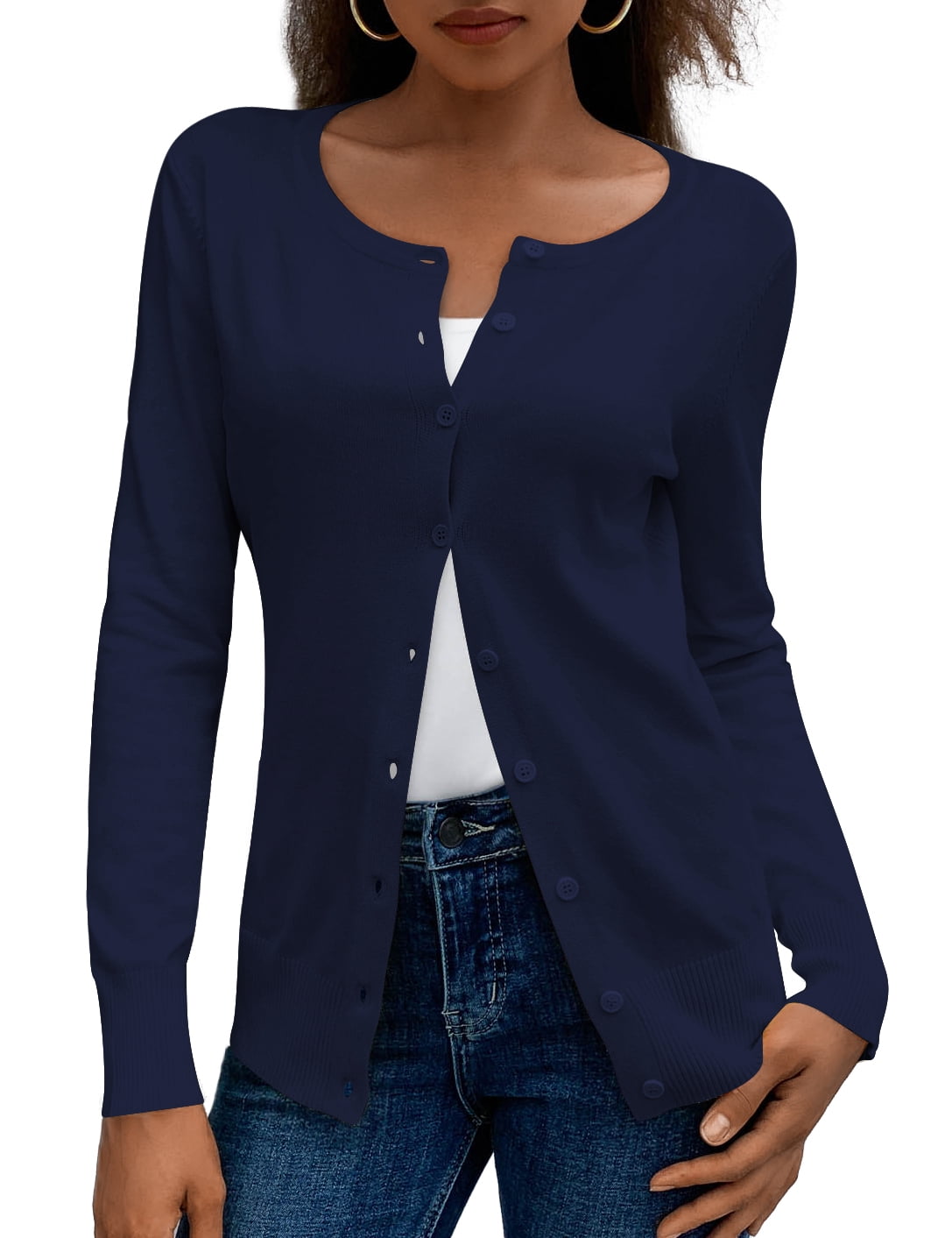a.Jesdani Womens Cardigans Lightweight Soft Knit Crewneck Cardigan Sweater S-2XL