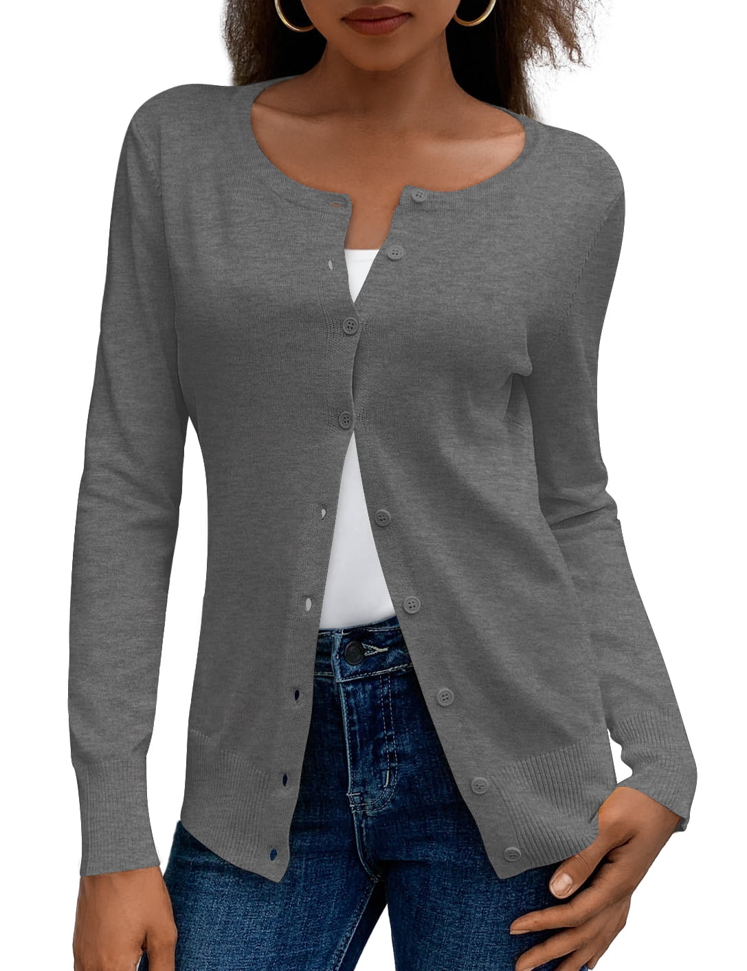 a.Jesdani Womens Cardigans Lightweight Soft Knit Crewneck Cardigan Sweater S-2XL