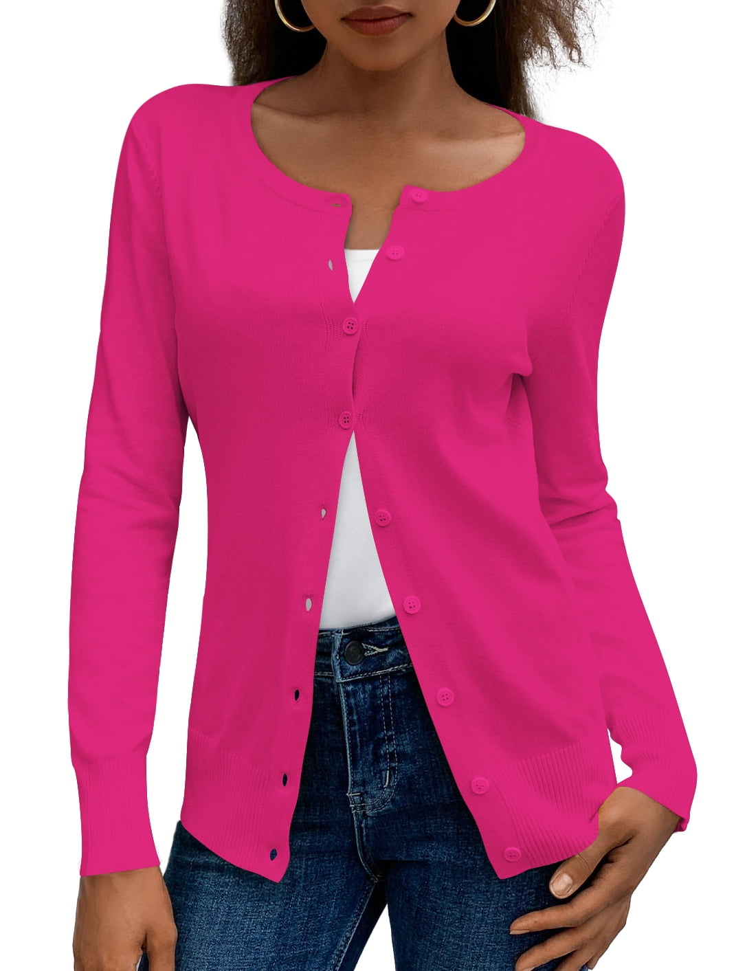 a.Jesdani Womens Cardigans Lightweight Soft Knit Crewneck Cardigan Sweater S-2XL