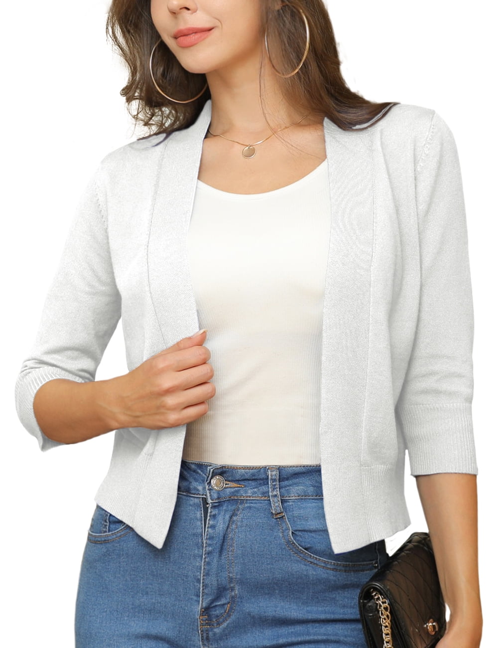 a.Jesdani Womens Cropped Cardigans Sweaters 3/4 Sleeve Open Front Short Shrugs S-XXL