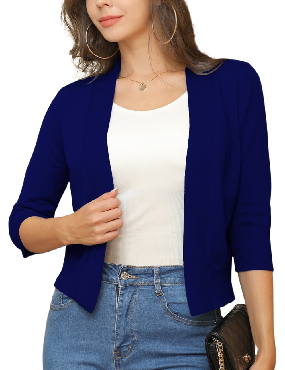 a.Jesdani Womens Cropped Cardigans Sweaters 3/4 Sleeve Open Front Short Shrugs S-XXL