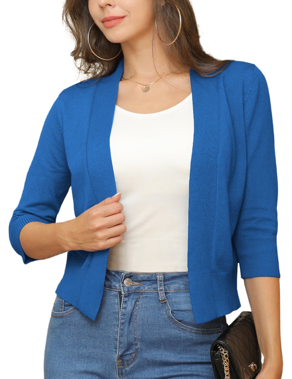 a.Jesdani Womens Cropped Cardigans Sweaters 3/4 Sleeve Open Front Short Shrugs S-XXL