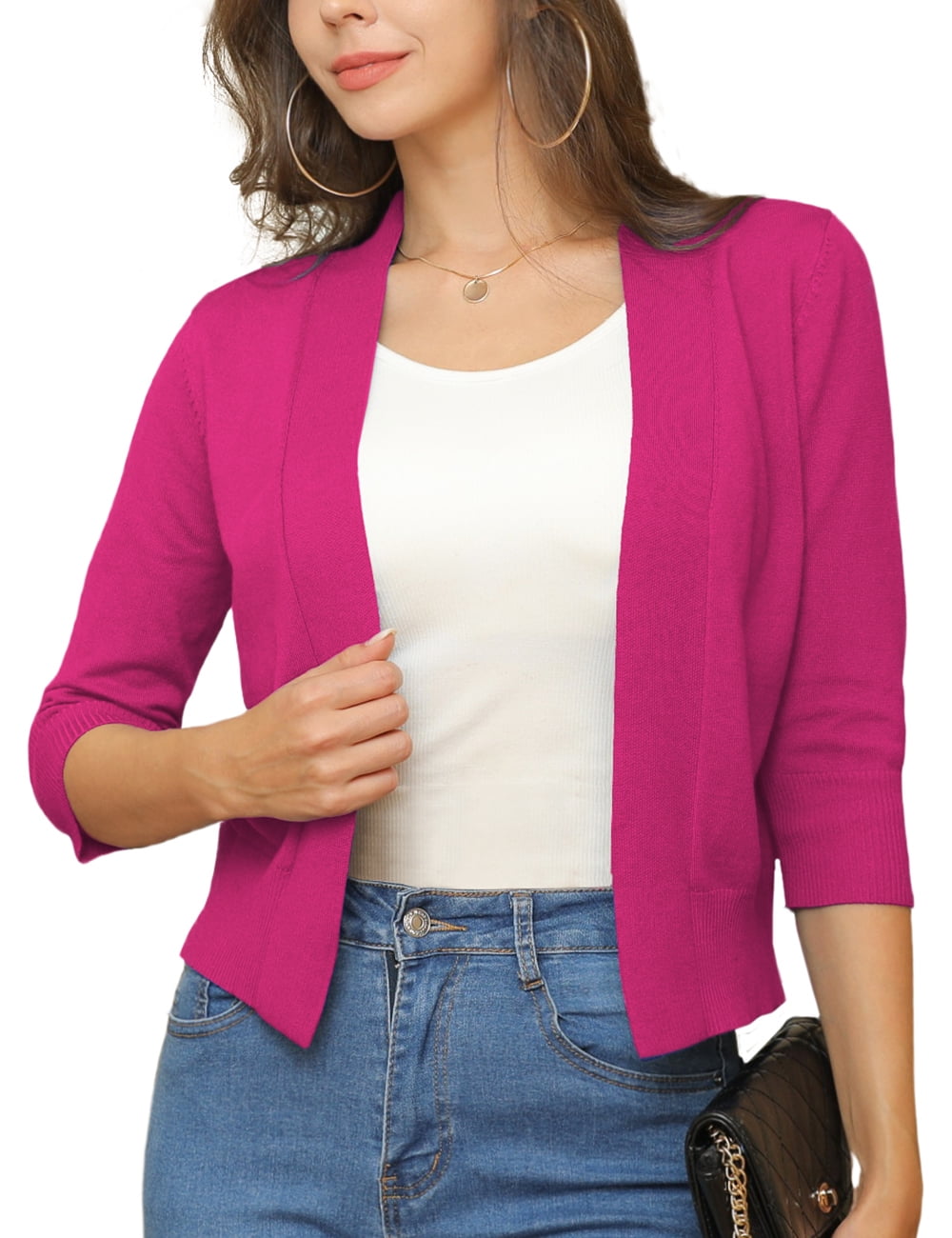a.Jesdani Womens Cropped Cardigans Sweaters 3/4 Sleeve Open Front Short Shrugs S-XXL