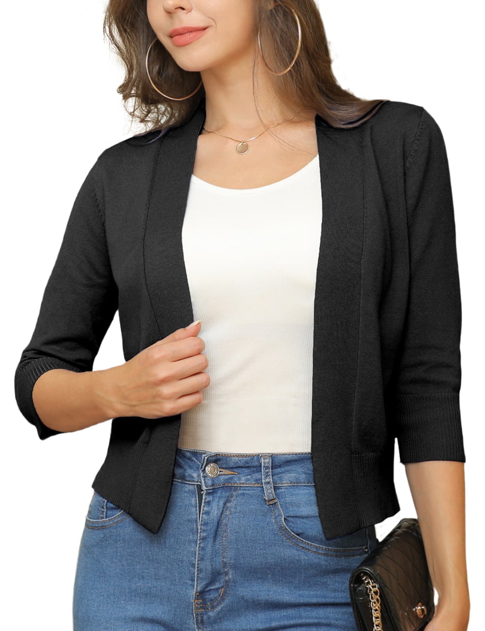 a.Jesdani Womens Cropped Cardigans Sweaters 3/4 Sleeve Open Front Short Shrugs S-XXL