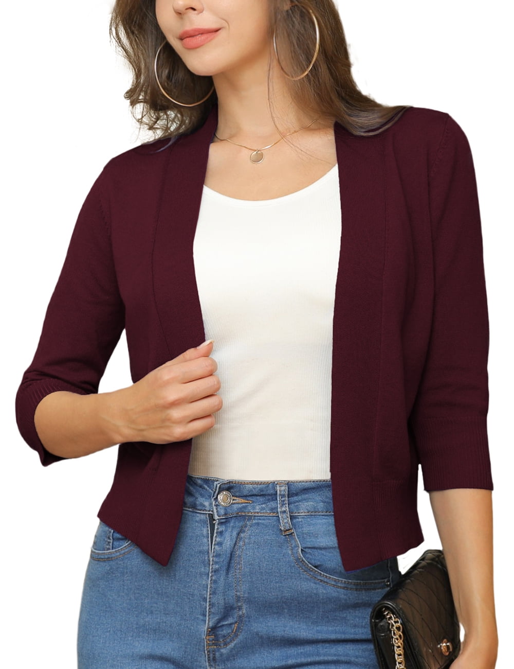 a.Jesdani Womens Cropped Cardigans Sweaters 3/4 Sleeve Open Front Short Shrugs S-XXL
