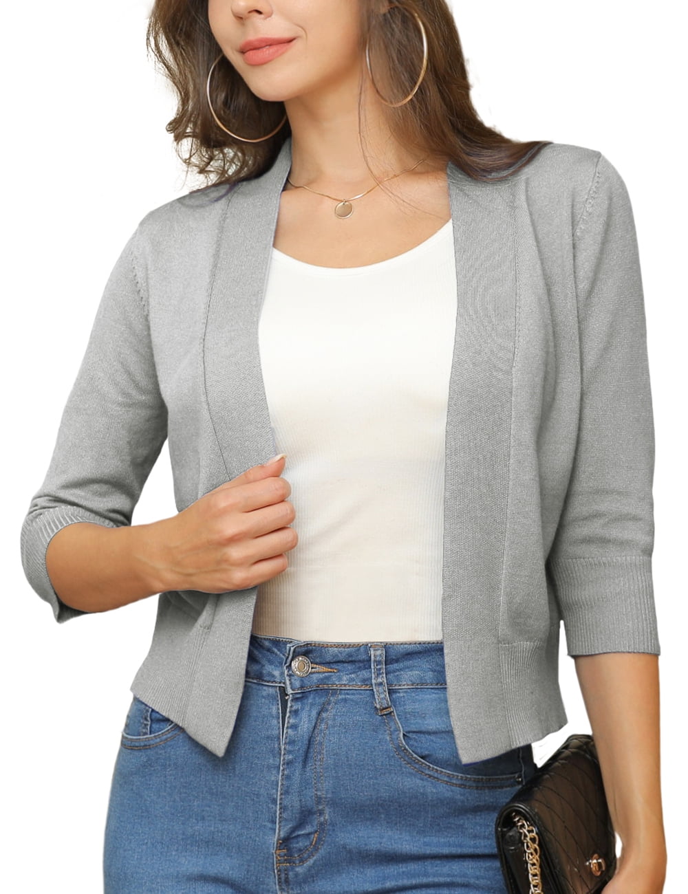 a.Jesdani Womens Cropped Cardigans Sweaters 3/4 Sleeve Open Front Short Shrugs S-XXL