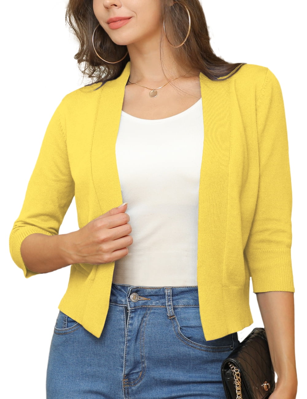 a.Jesdani Womens Cropped Cardigans Sweaters 3/4 Sleeve Open Front Short Shrugs S-XXL