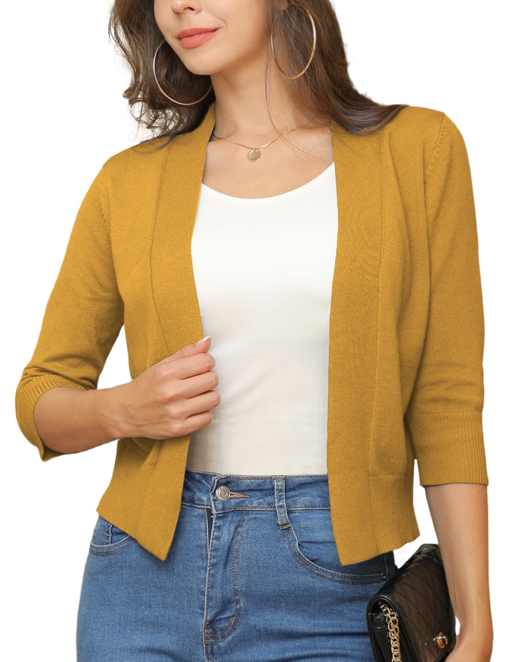 a.Jesdani Womens Cropped Cardigans Sweaters 3/4 Sleeve Open Front Short Shrugs S-XXL