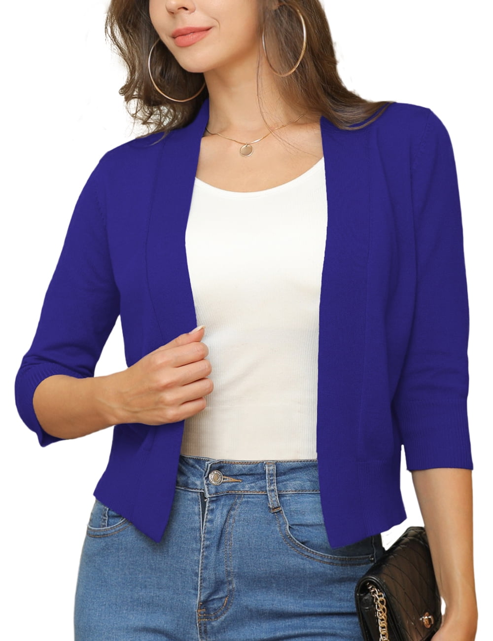 a.Jesdani Womens Cropped Cardigans Sweaters 3/4 Sleeve Open Front Short Shrugs S-XXL