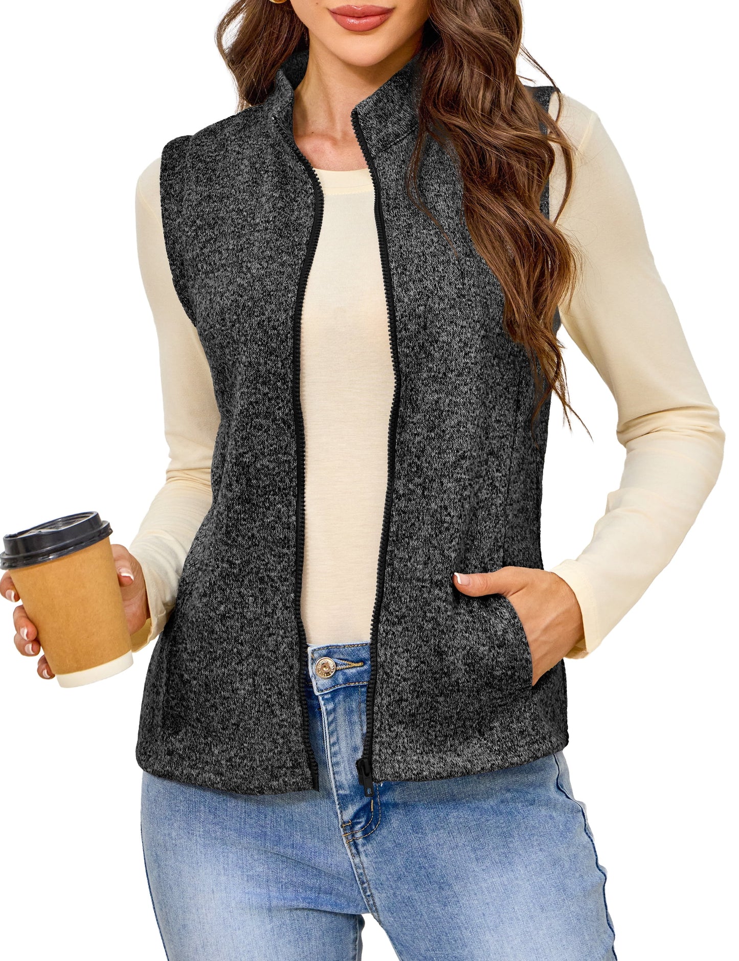 a.Jesdani Womens Fleece Vests lightweight Soft Fleece Vest Zip Jackets with Pockets M-3XL
